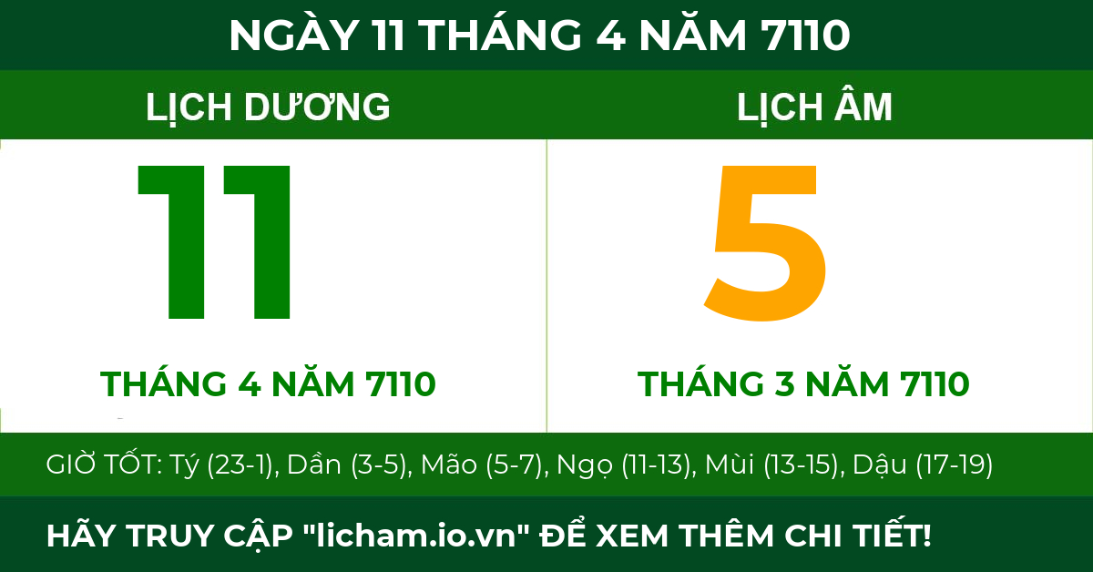 lịch âm ngày 11 tháng 4 năm 7110
