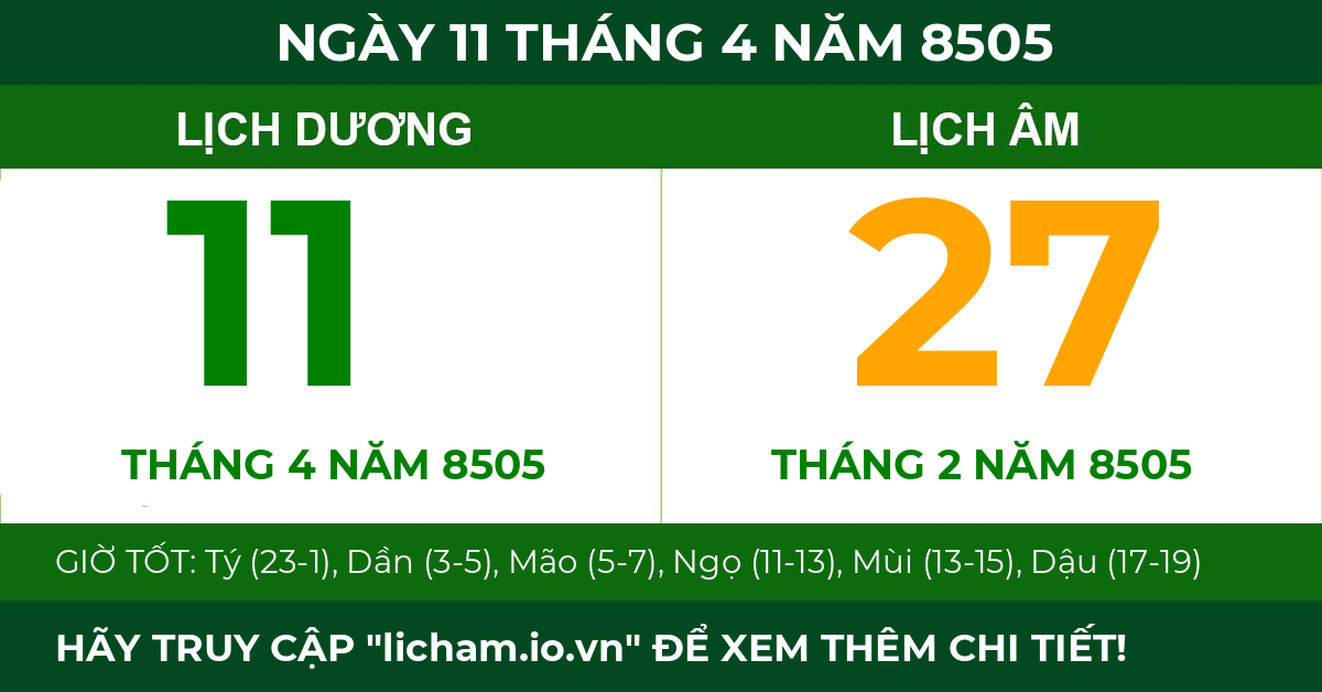 lịch âm ngày 11 tháng 4 năm 8505