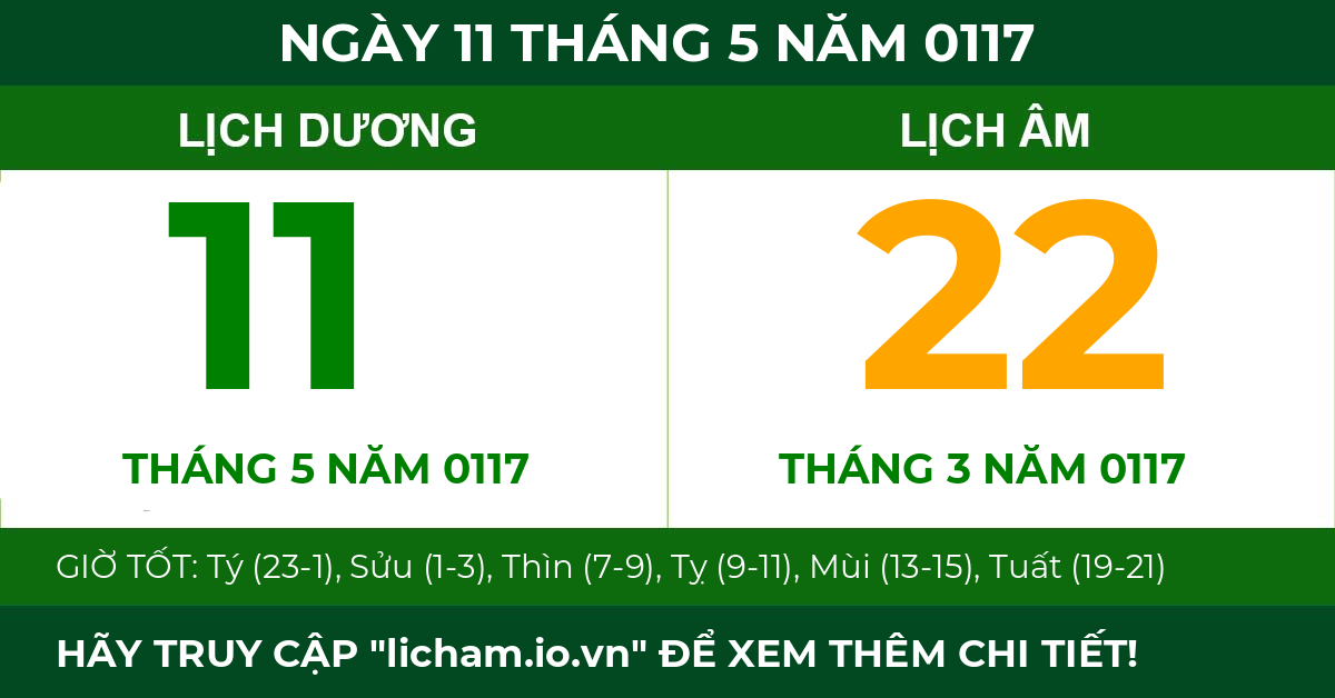 lịch âm ngày 11 tháng 5 năm 0117