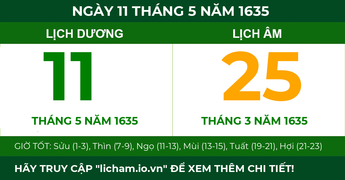 lịch âm ngày 11 tháng 5 năm 1635