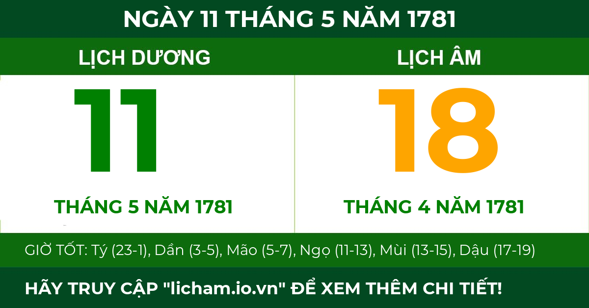 lịch âm ngày 11 tháng 5 năm 1781