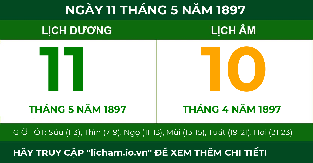lịch âm ngày 11 tháng 5 năm 1897