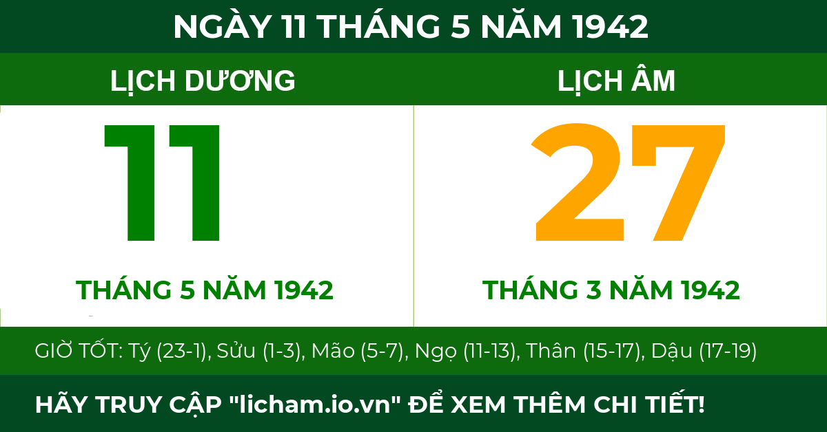lịch âm ngày 11 tháng 5 năm 1942