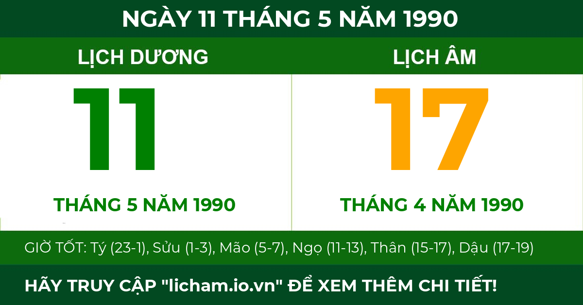 lịch âm ngày 11 tháng 5 năm 1990