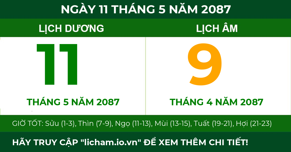 lịch âm ngày 11 tháng 5 năm 2087