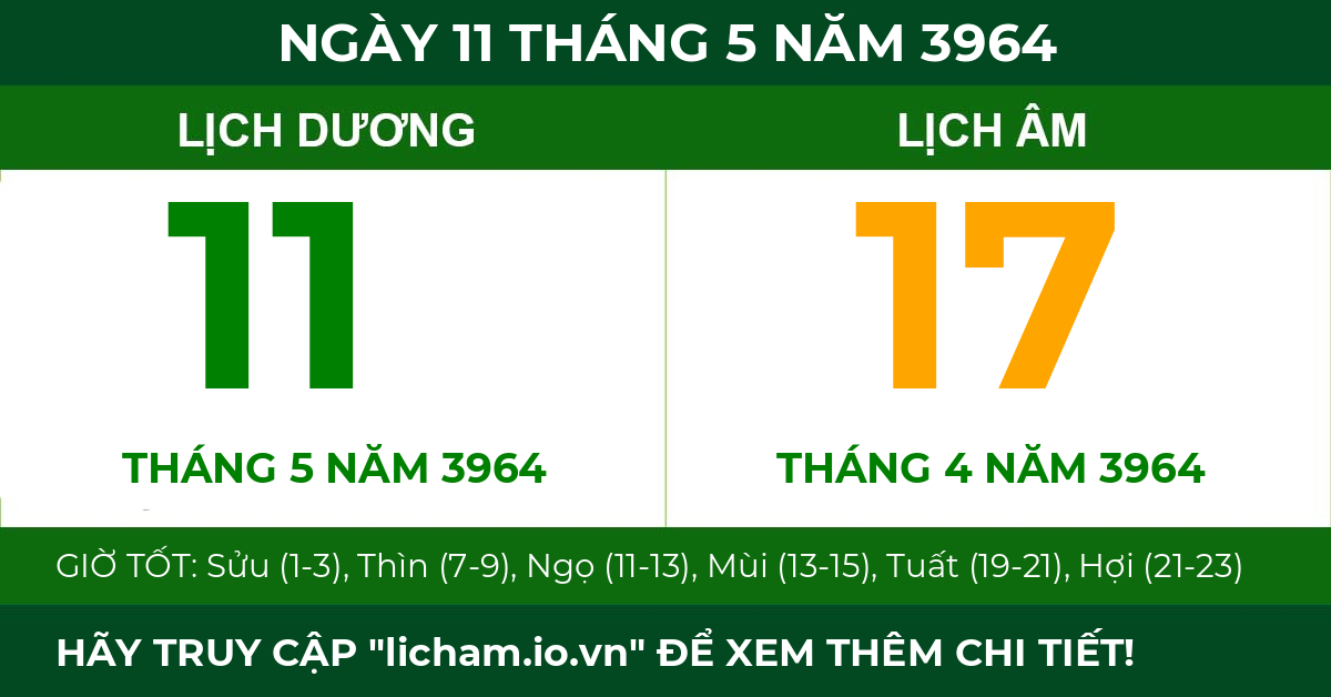 lịch âm ngày 11 tháng 5 năm 3964