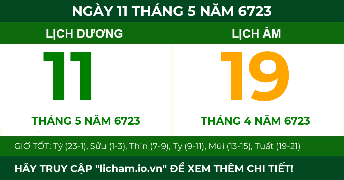 lịch âm ngày 11 tháng 5 năm 6723