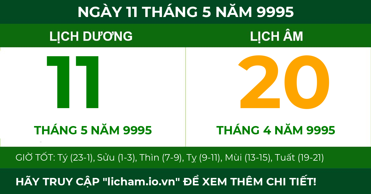 lịch âm ngày 11 tháng 5 năm 9995