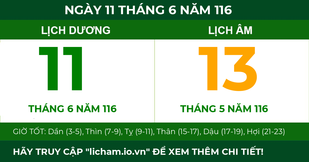 lịch âm ngày 11 tháng 6 năm 116