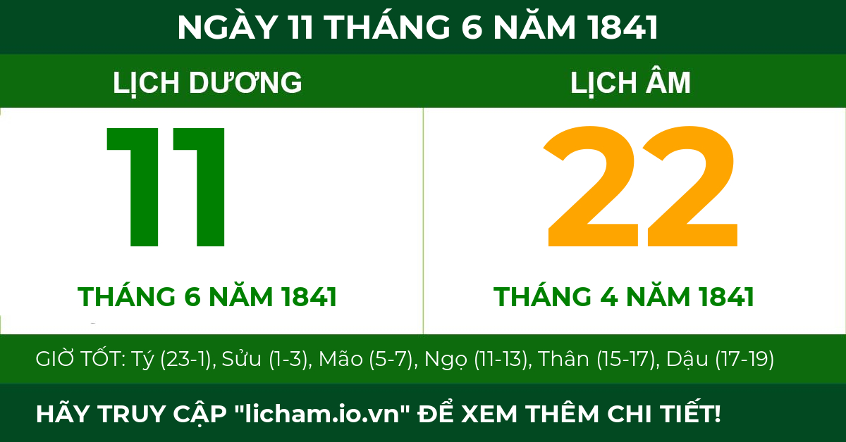 lịch âm ngày 11 tháng 6 năm 1841