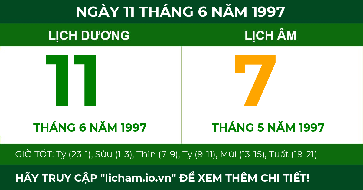 lịch âm ngày 11 tháng 6 năm 1997