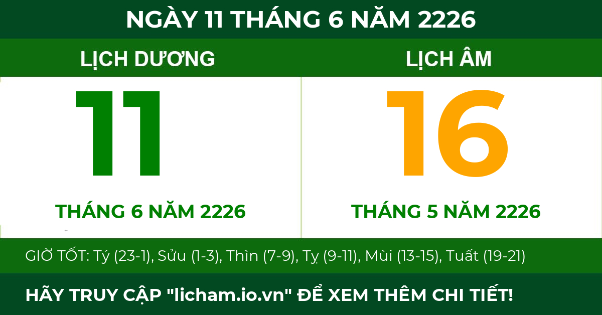 lịch âm ngày 11 tháng 6 năm 2226