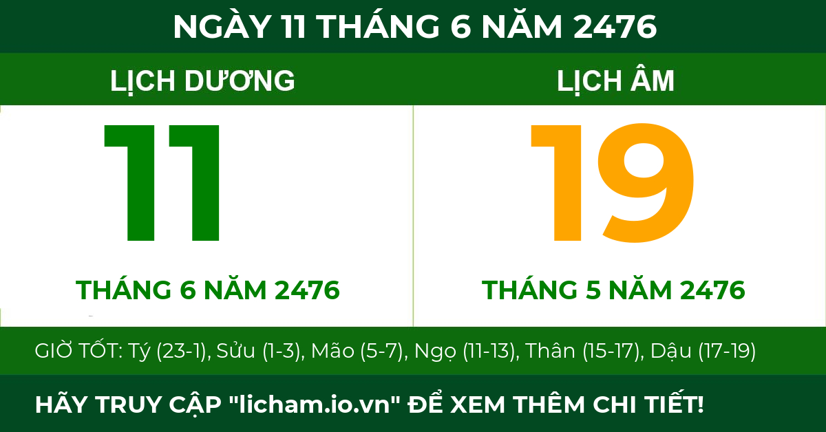lịch âm ngày 11 tháng 6 năm 2476