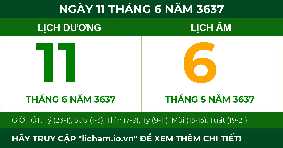 lịch âm ngày 11 tháng 6 năm 3637