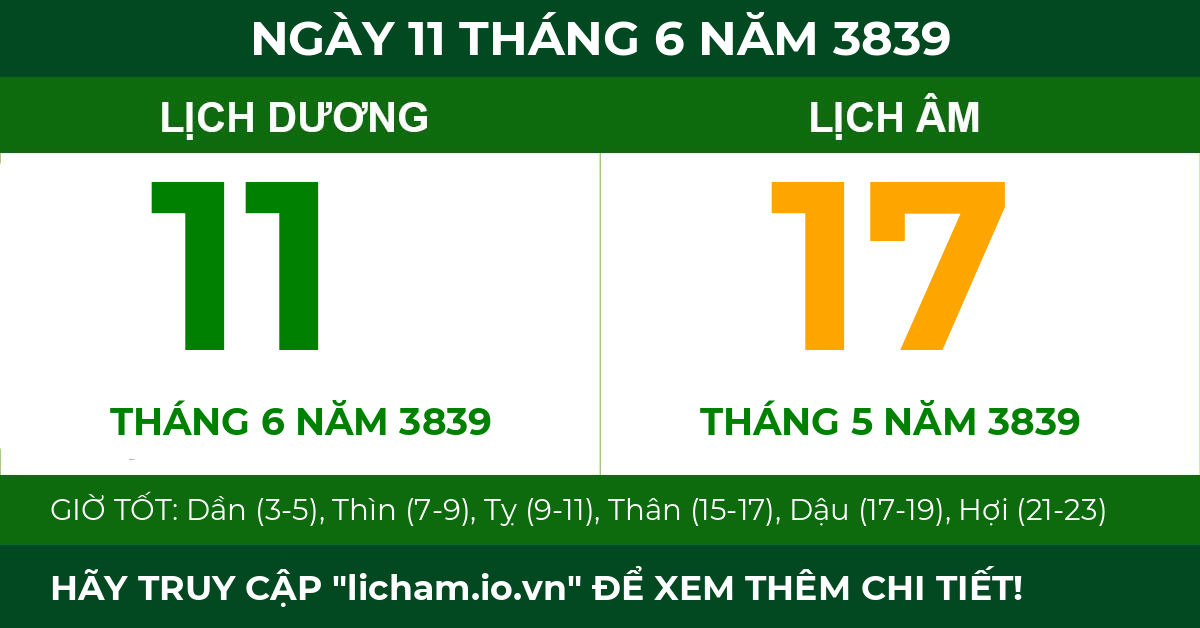 lịch âm ngày 11 tháng 6 năm 3839