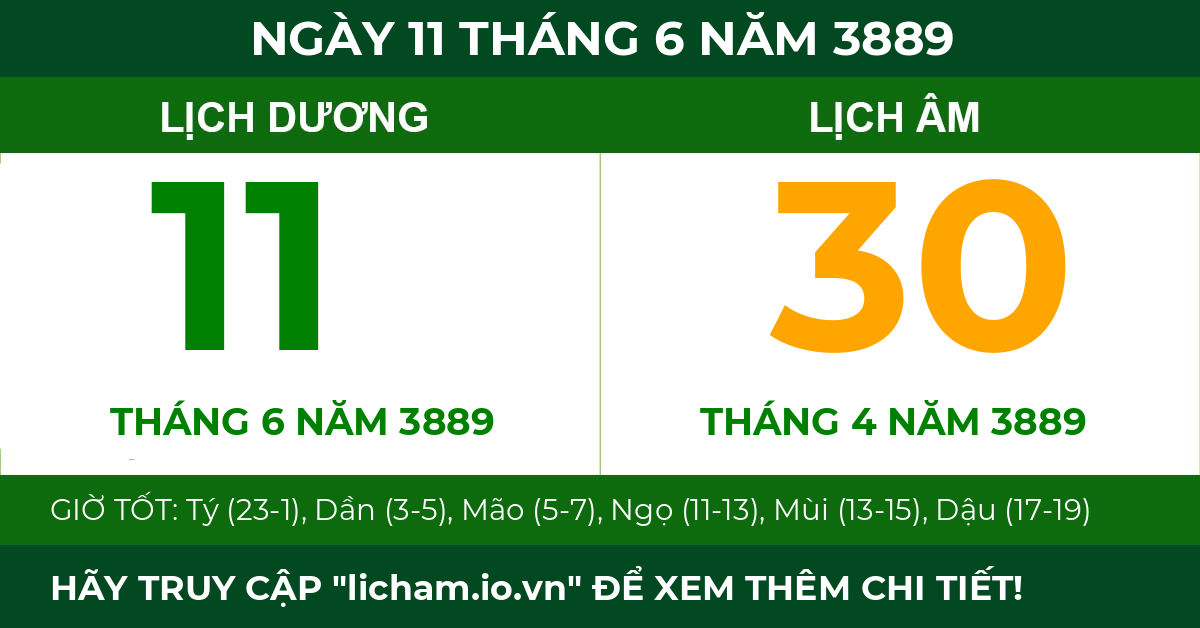 lịch âm ngày 11 tháng 6 năm 3889