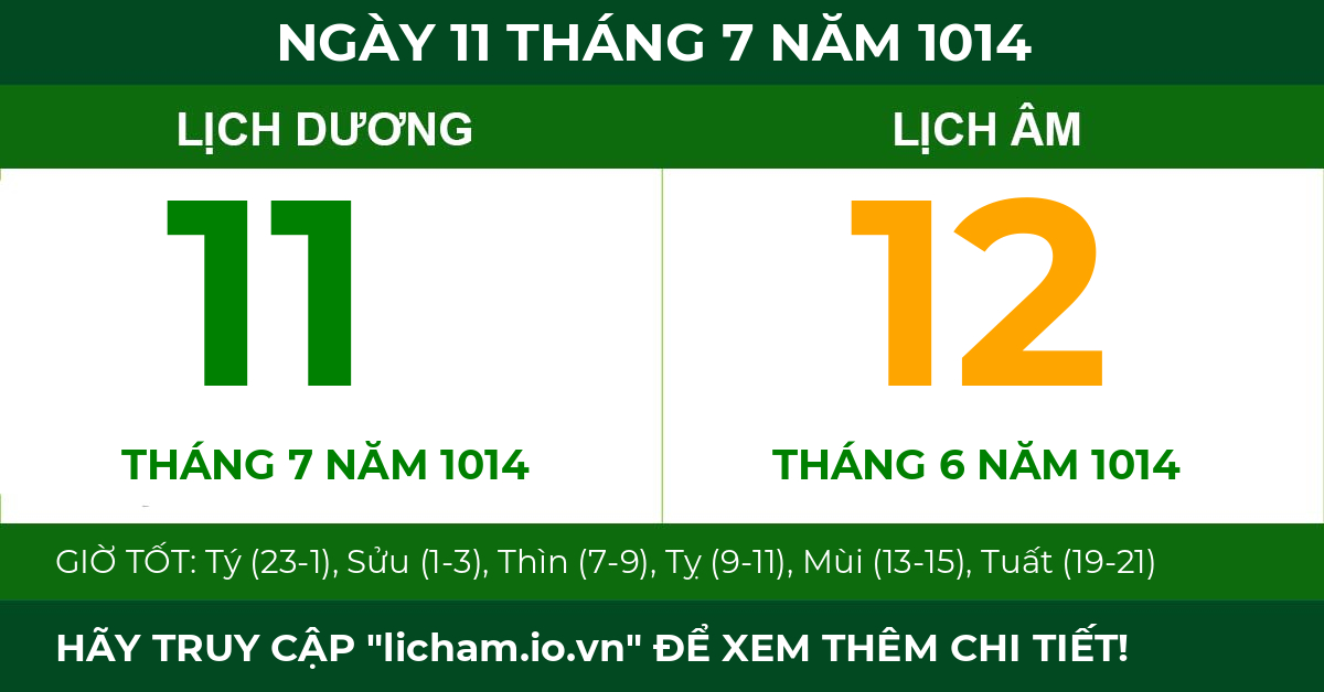 lịch âm ngày 11 tháng 7 năm 1014
