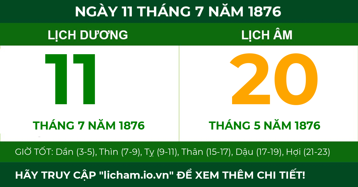 lịch âm ngày 11 tháng 7 năm 1876