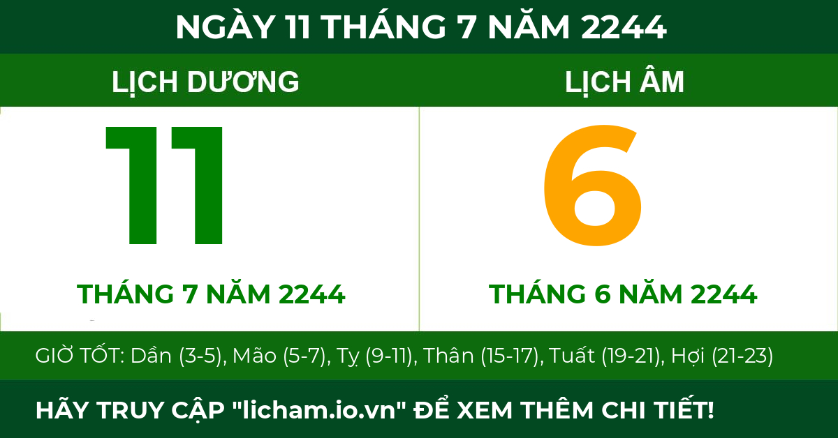 lịch âm ngày 11 tháng 7 năm 2244