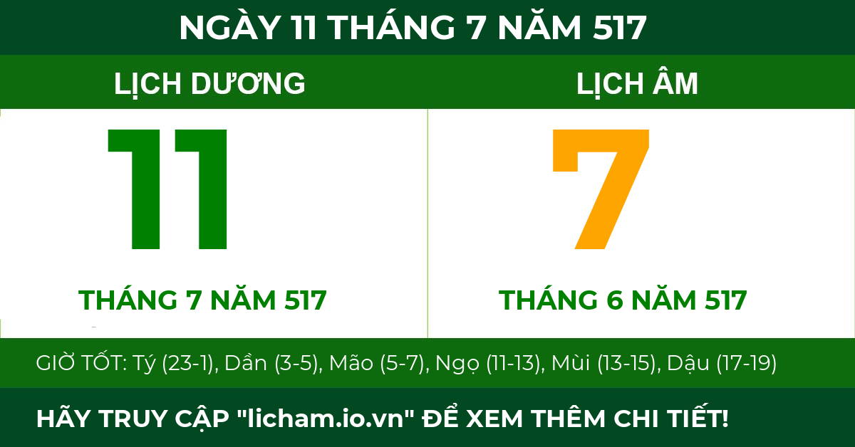 lịch âm ngày 11 tháng 7 năm 517