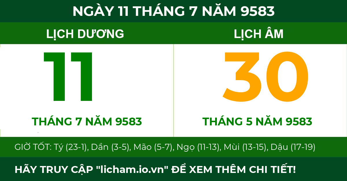 lịch âm ngày 11 tháng 7 năm 9583