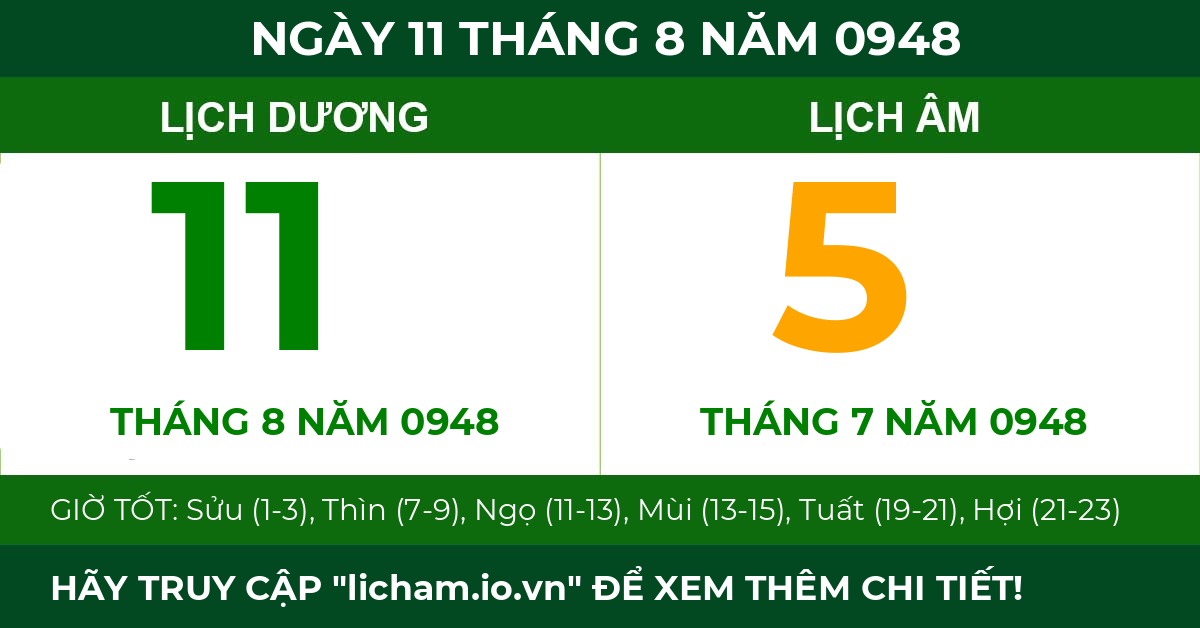 lịch âm ngày 11 tháng 8 năm 0948