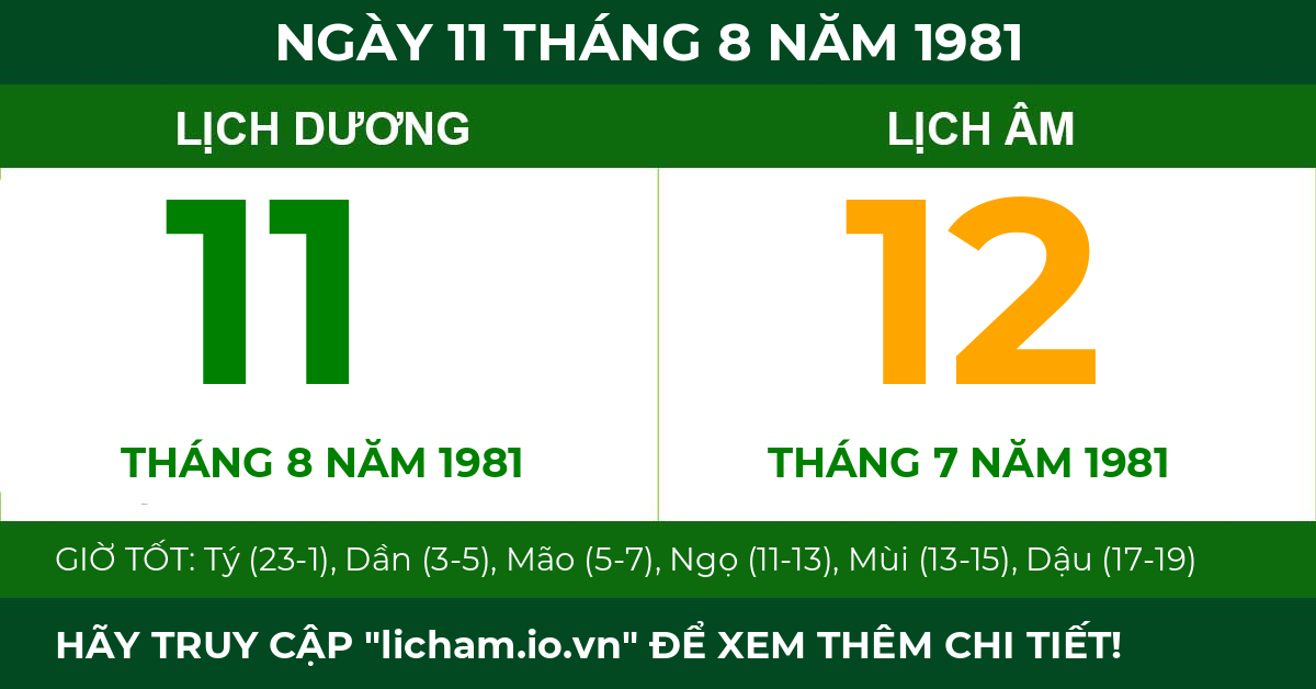 lịch âm ngày 11 tháng 8 năm 1981