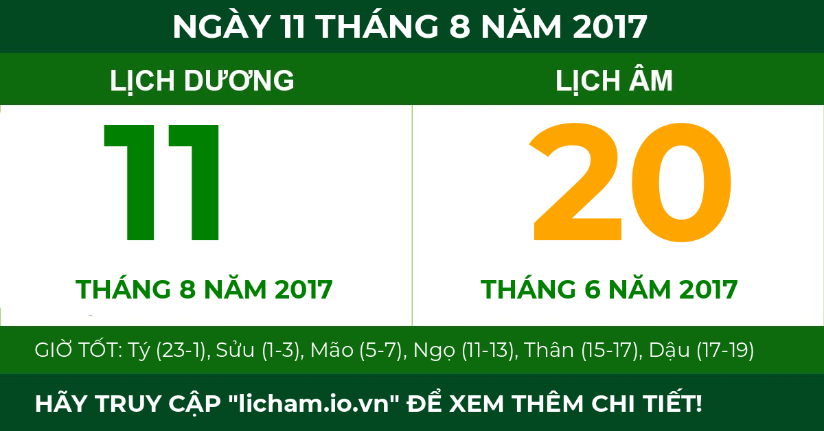 lịch âm ngày 11 tháng 8 năm 2017