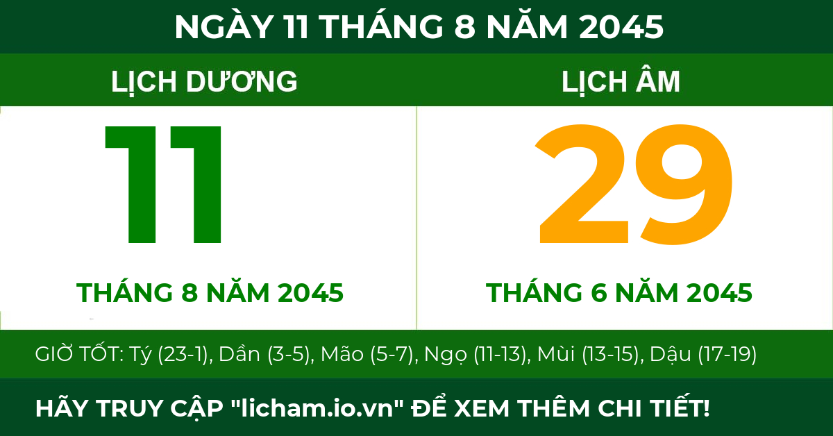 lịch âm ngày 11 tháng 8 năm 2045