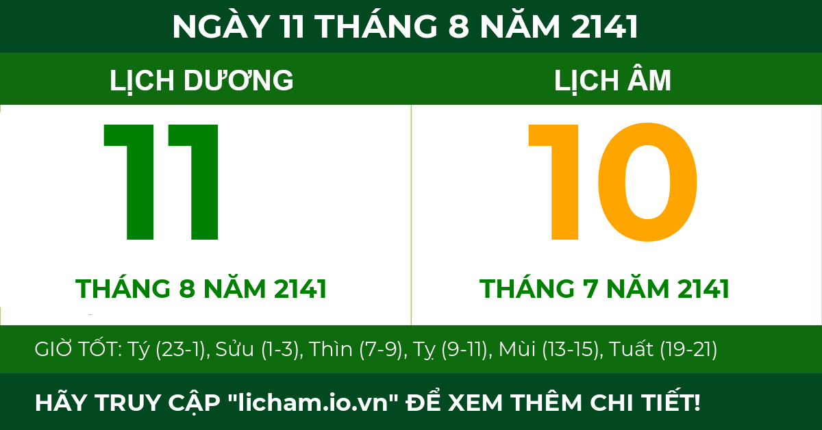 lịch âm ngày 11 tháng 8 năm 2141