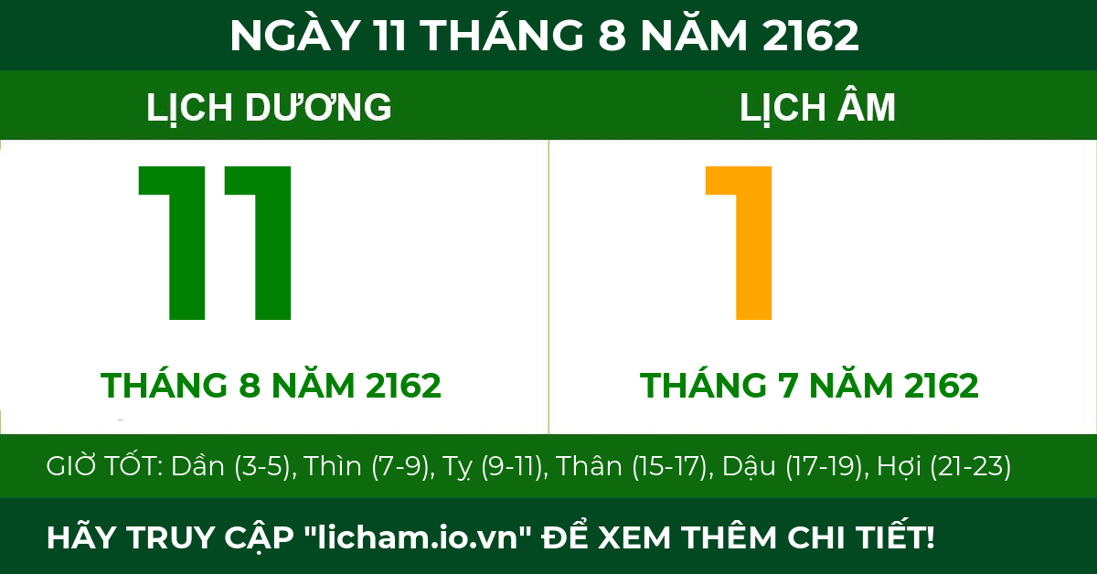 lịch âm ngày 11 tháng 8 năm 2162