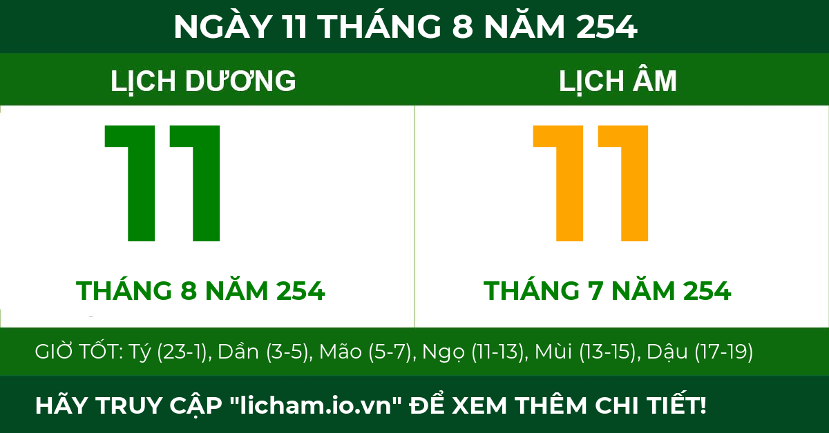 lịch âm ngày 11 tháng 8 năm 254