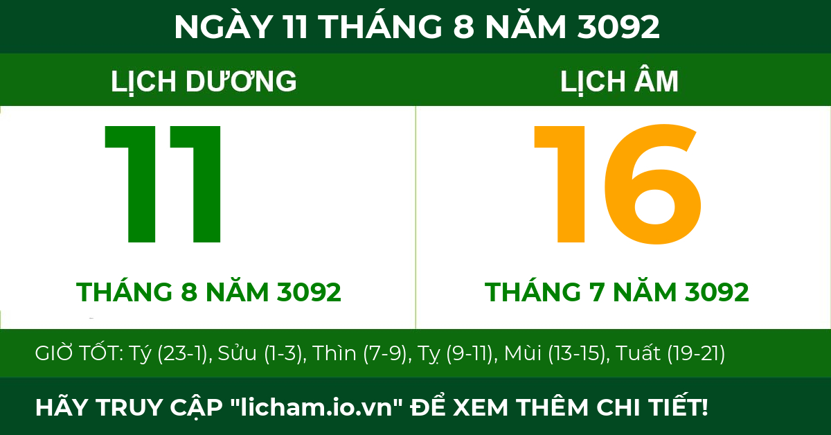 lịch âm ngày 11 tháng 8 năm 3092