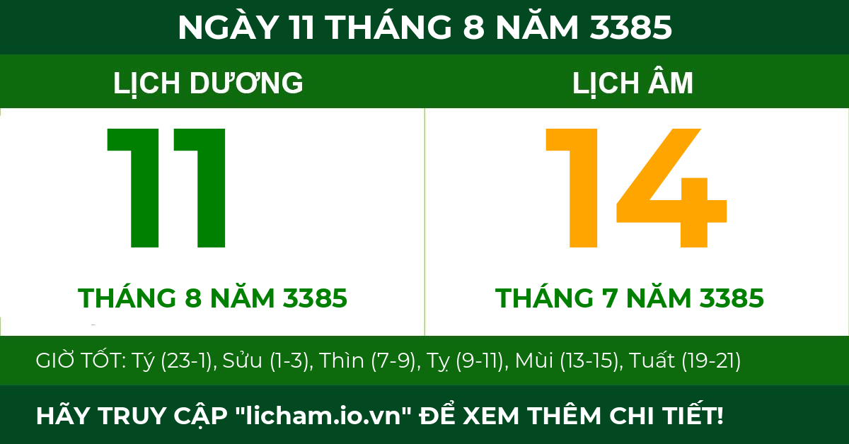 lịch âm ngày 11 tháng 8 năm 3385