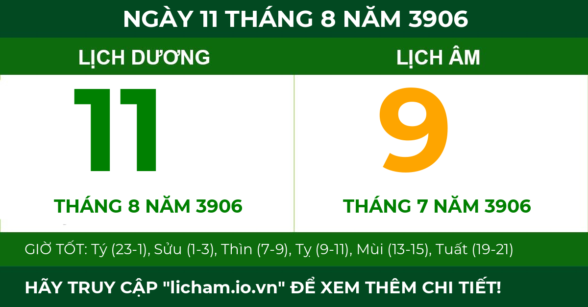 lịch âm ngày 11 tháng 8 năm 3906