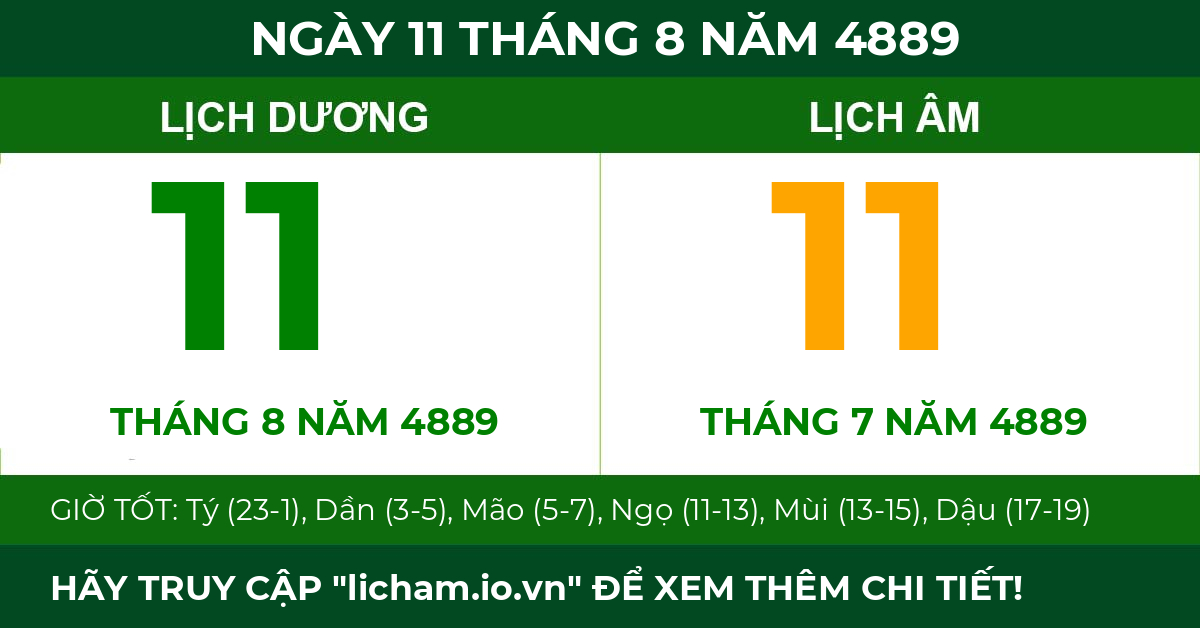lịch âm ngày 11 tháng 8 năm 4889