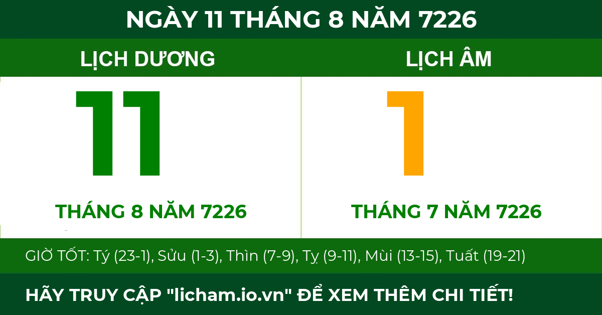 lịch âm ngày 11 tháng 8 năm 7226