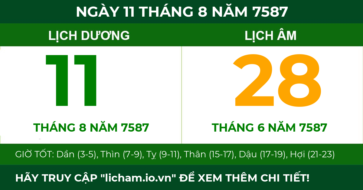 lịch âm ngày 11 tháng 8 năm 7587