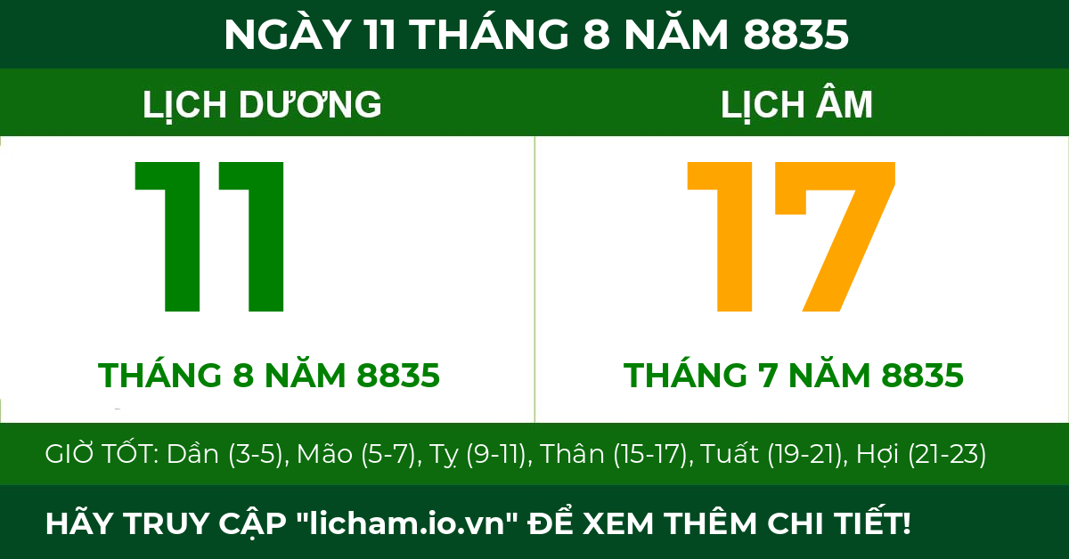 lịch âm ngày 11 tháng 8 năm 8835