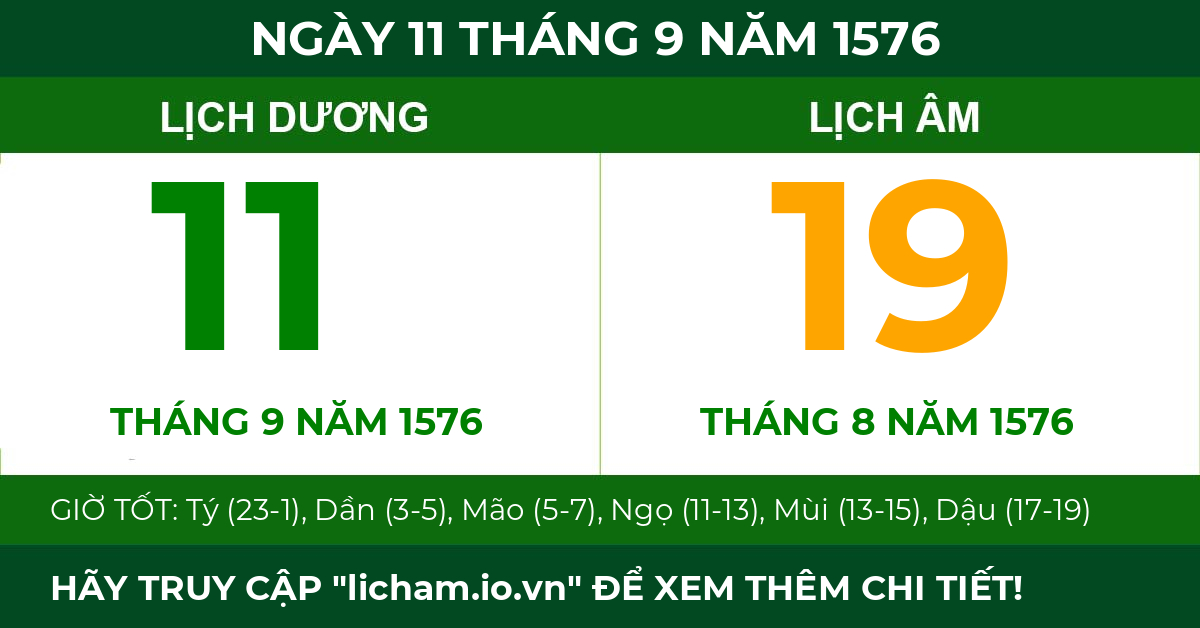 lịch âm ngày 11 tháng 9 năm 1576