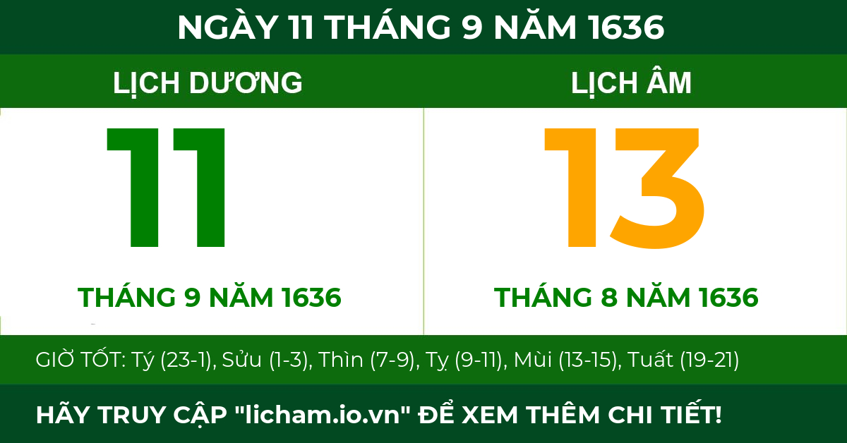 lịch âm ngày 11 tháng 9 năm 1636