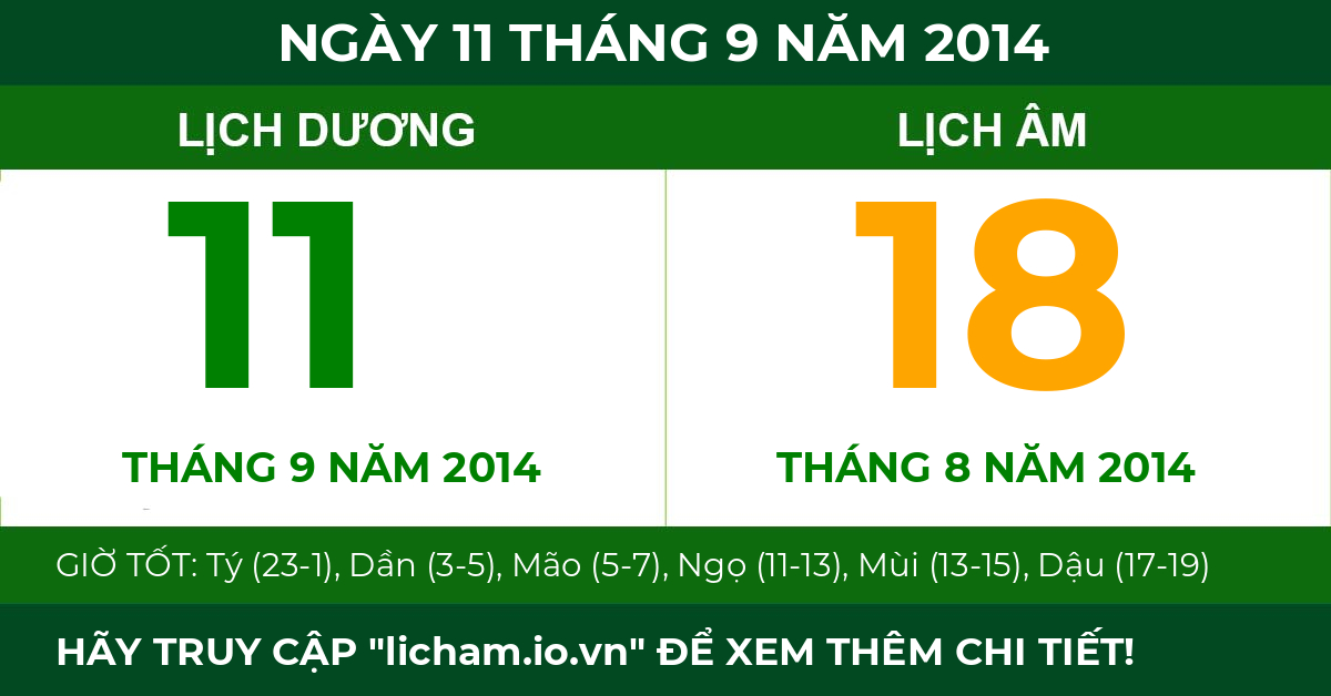 lịch âm ngày 11 tháng 9 năm 2014