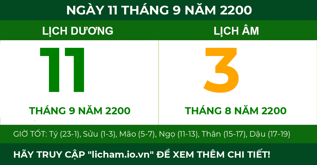 lịch âm ngày 11 tháng 9 năm 2200