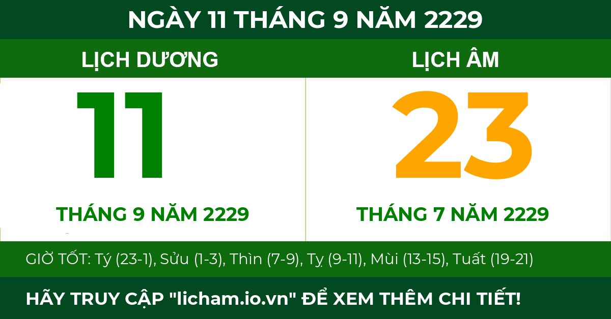 lịch âm ngày 11 tháng 9 năm 2229