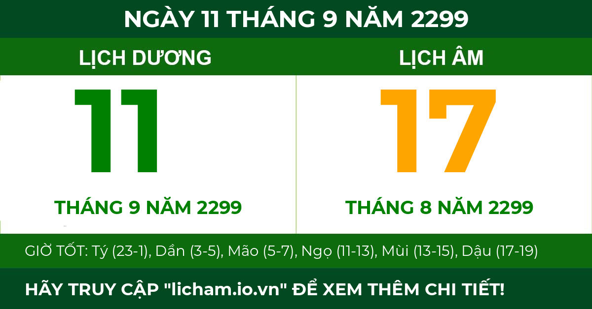 lịch âm ngày 11 tháng 9 năm 2299