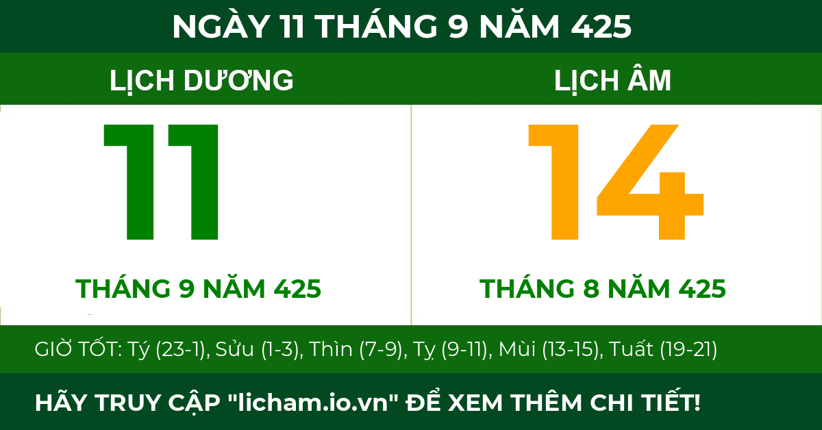 lịch âm ngày 11 tháng 9 năm 425