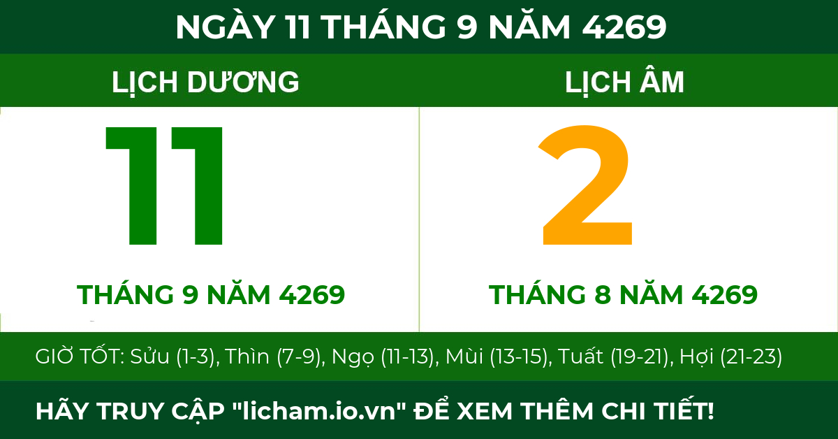 lịch âm ngày 11 tháng 9 năm 4269
