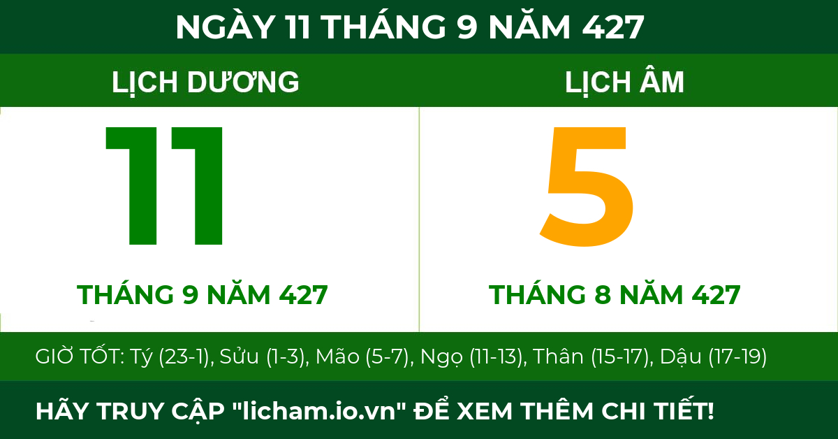 lịch âm ngày 11 tháng 9 năm 427