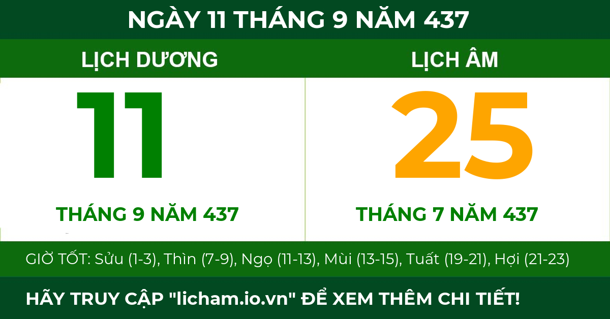 lịch âm ngày 11 tháng 9 năm 437