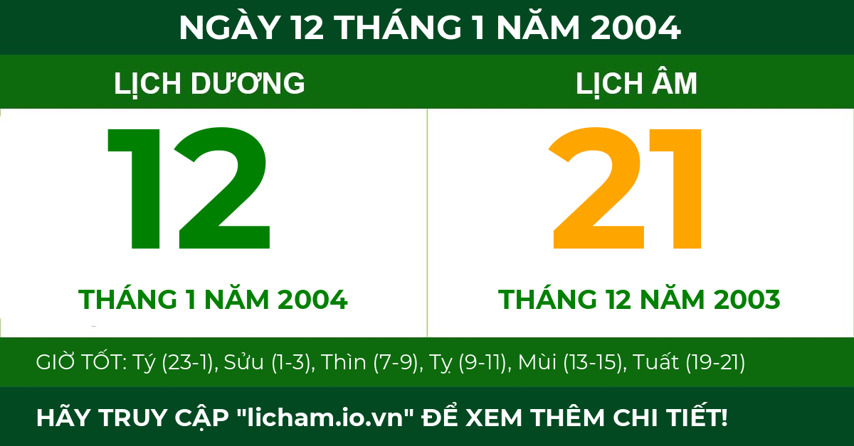 lịch âm ngày 12 tháng 1 năm 2004
